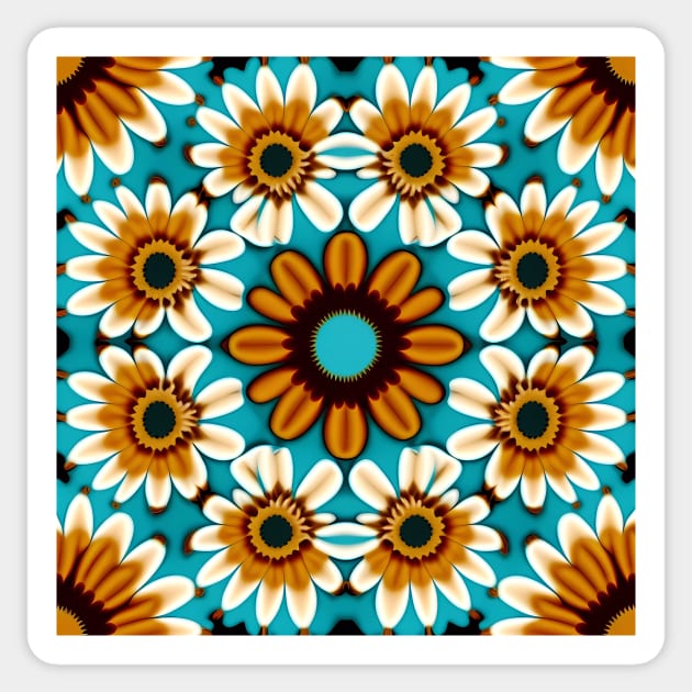Bohemian Daisy Chain | Aqua with Gold and Brown Daisies Sticker by TheJadeCat